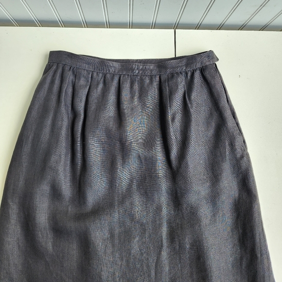 Vtg Women's Linen Midi Skirt ILGWU Black Side Zip USA Sz 12 - Picture 2 of 13